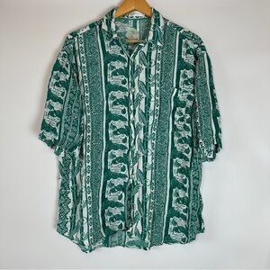 VTG Re Union Menswear Hawaiian Shirt Green and‎ White Mens Unisex